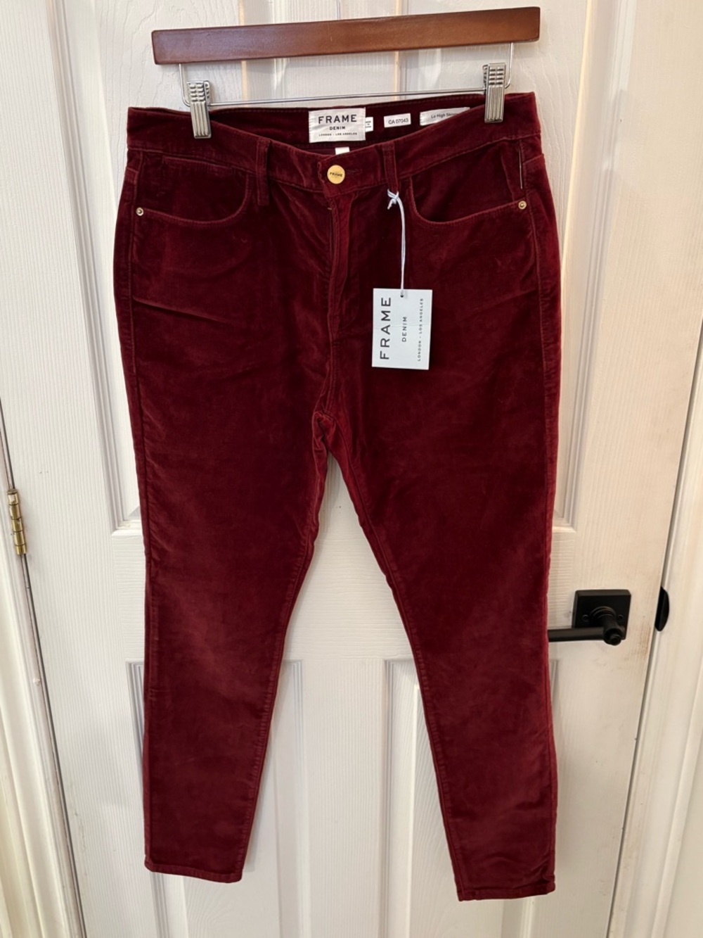FRAME Burgundy (Deep Red) Corduroy High-Rise Skinny Pants